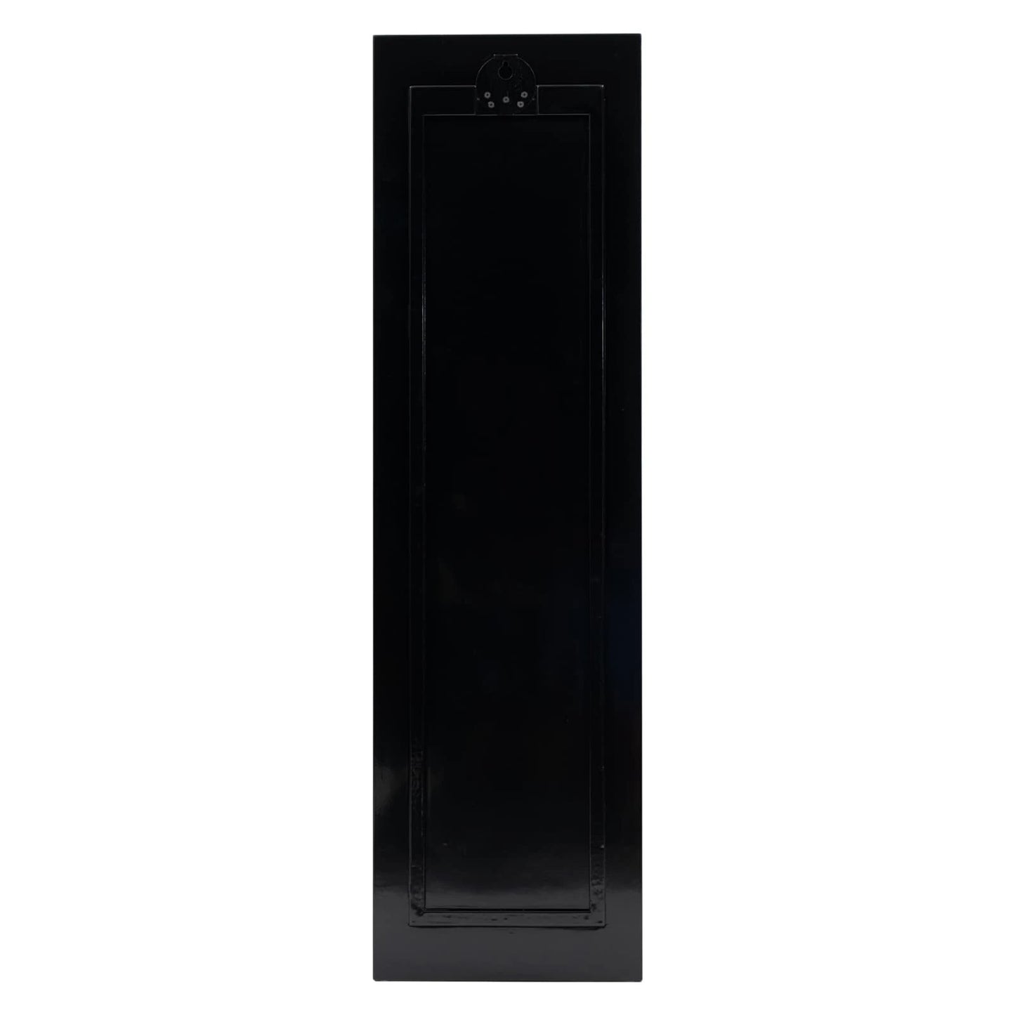 Back view of mother-of-pearl wall art panel, black lacquer finish with secure hanging hardware, handcrafted decorative wall artwork