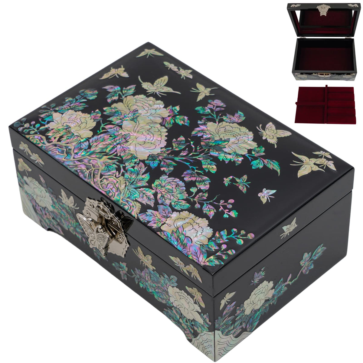 Exquisite Mother-of-Pearl Jewelry Box with Floral Inlay