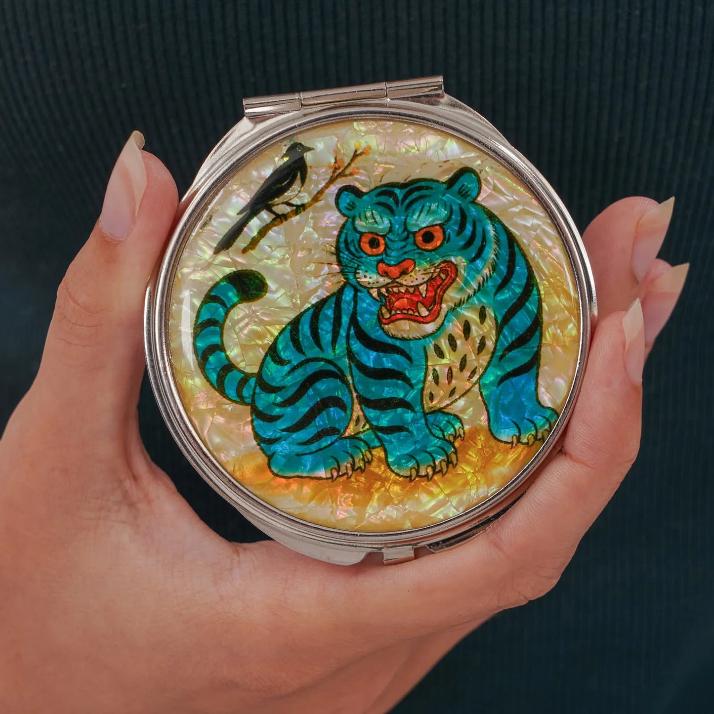 Compact Mirror - Blue tiger and magpie