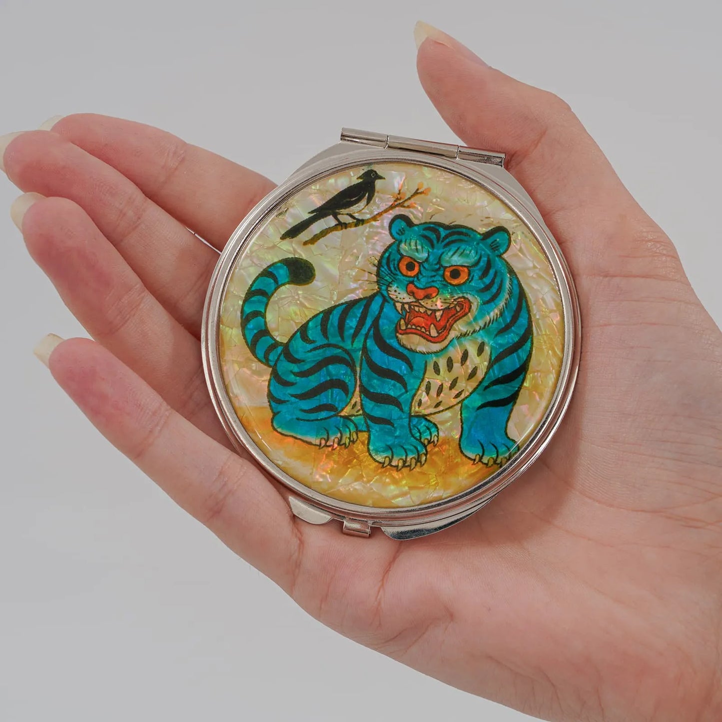 Compact Mirror - Blue tiger and magpie
