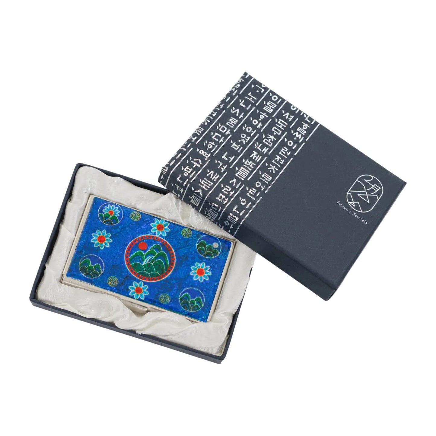 Elegant blue mother-of-pearl card case in premium Korean gift box