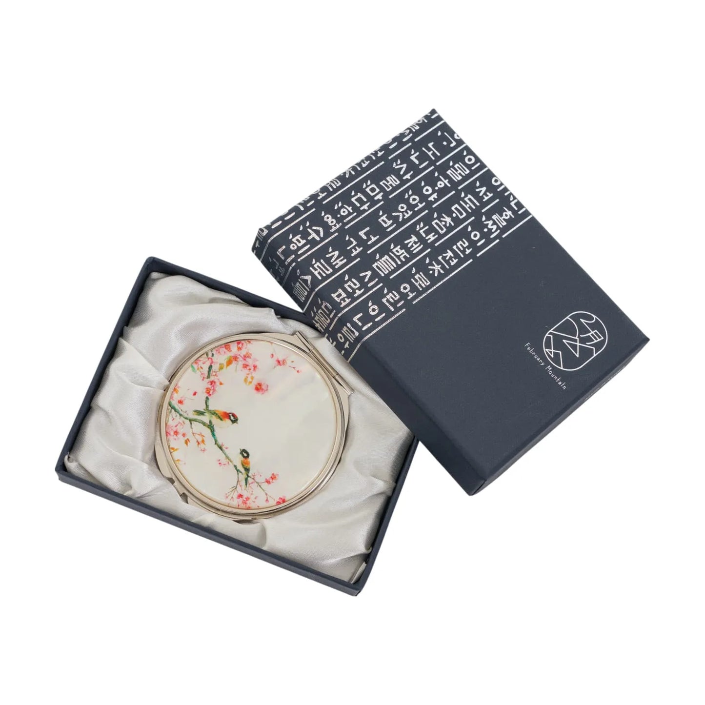 Gift box with bird and cherry blossom design compact mirror