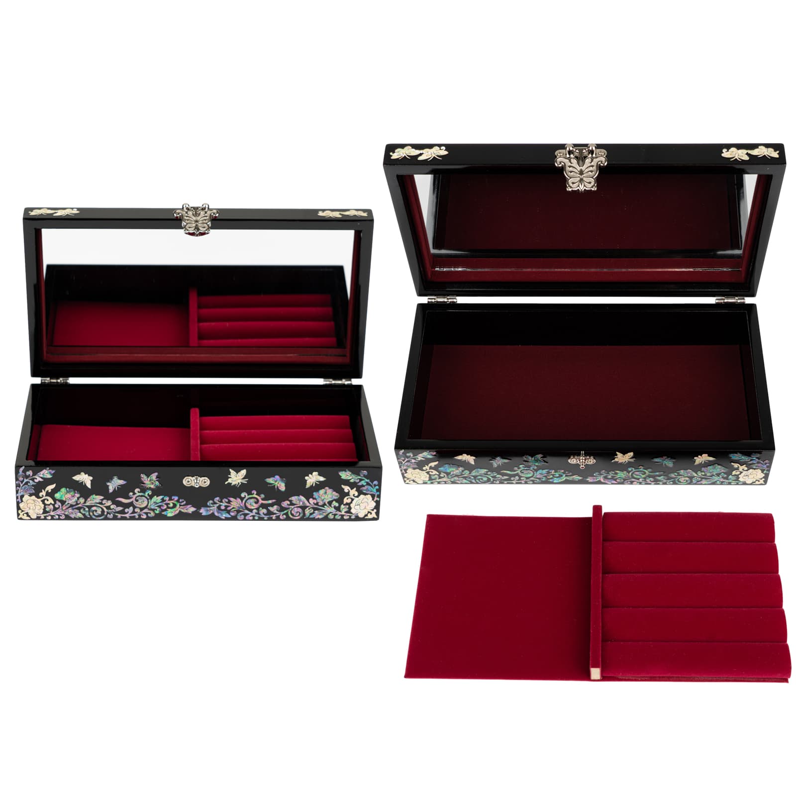 Interior Ring Tray in Mother-of-Pearl Jewelry Box Removable for Easy Access
