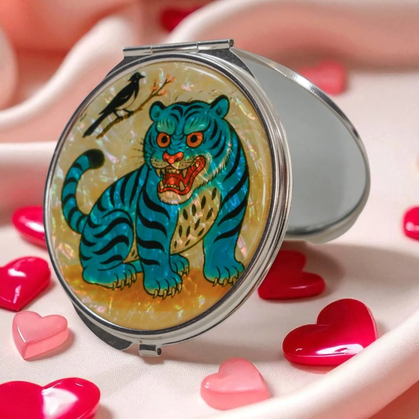 Compact Mirror - Blue tiger and magpie