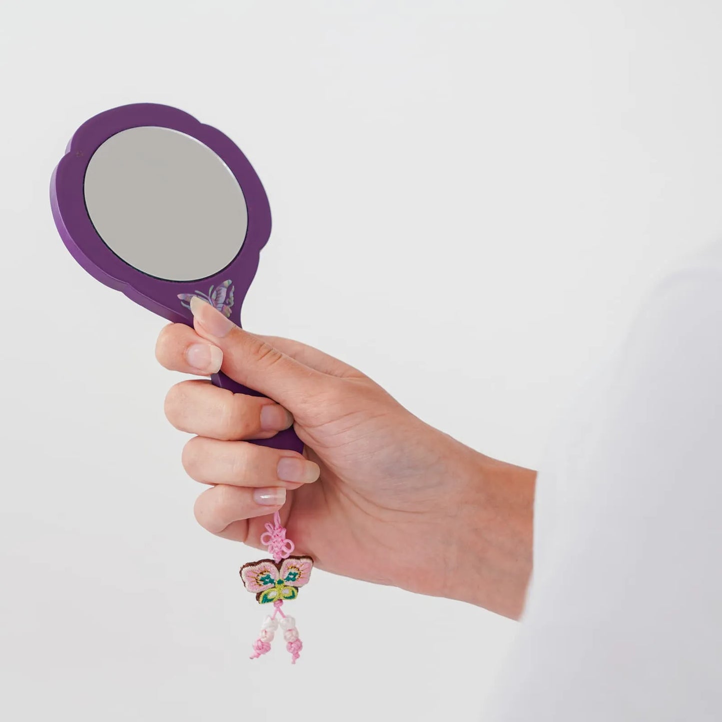 Purple Korean Hand Mirror – Mother-of-Pearl Floral & Butterfly