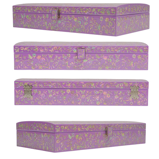 Purple lacquer jewelry box with floral mother-of-pearl inlay