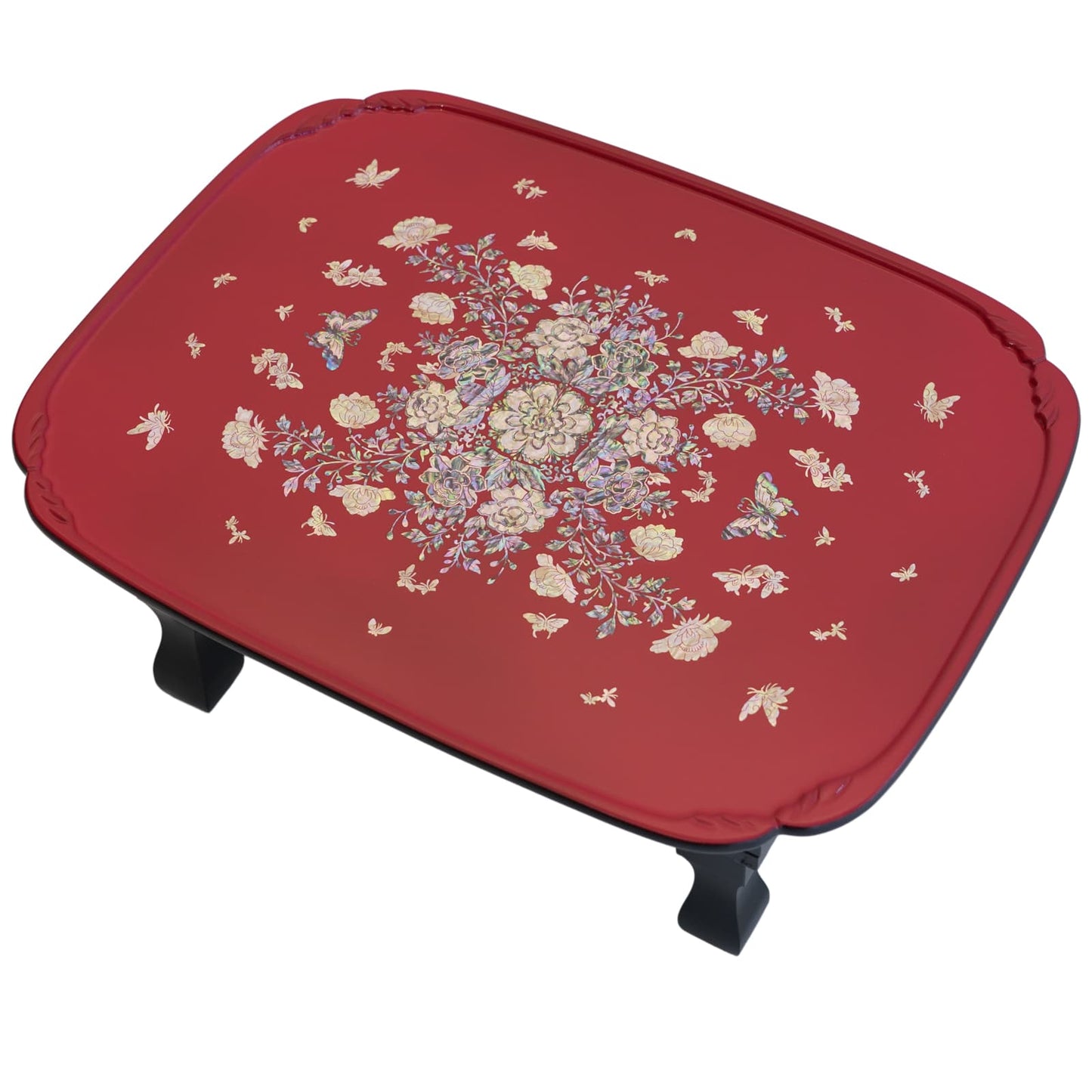 Red Table with mother-of-pearl floral center and butterflies.