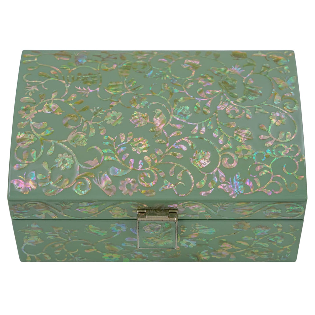 Elegant Mint-Green Mother of Pearl Wooden Box