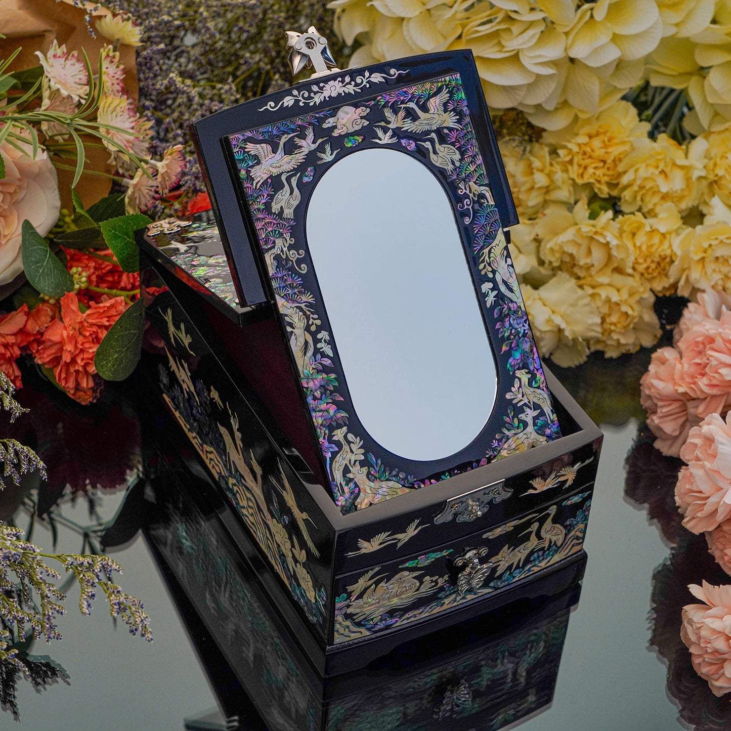 Folding Mirror with Drawer Jewelry Box