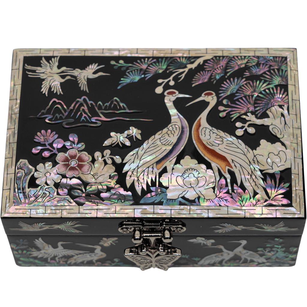 Two cranes mother-of-pearl jewelry box