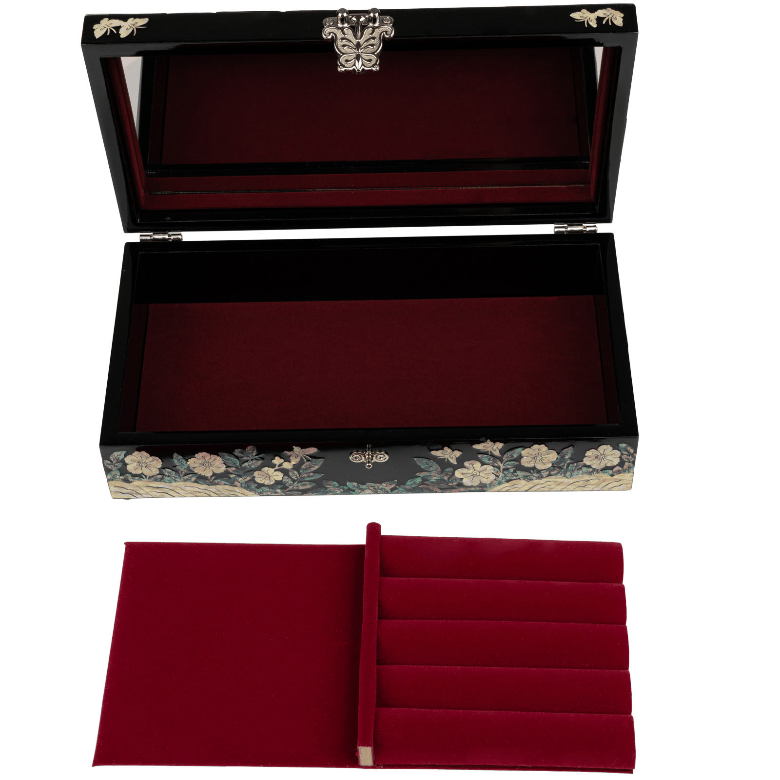 Interior Ring Tray in Mother-of-Pearl Jewelry Box Removable for Easy Access
