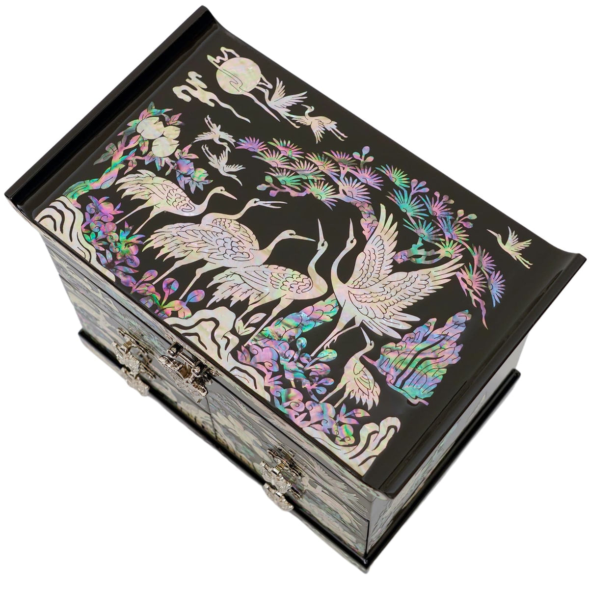 February Mountain Mother of Pearl Small Jewelry Box - Crane Design Korean  Art