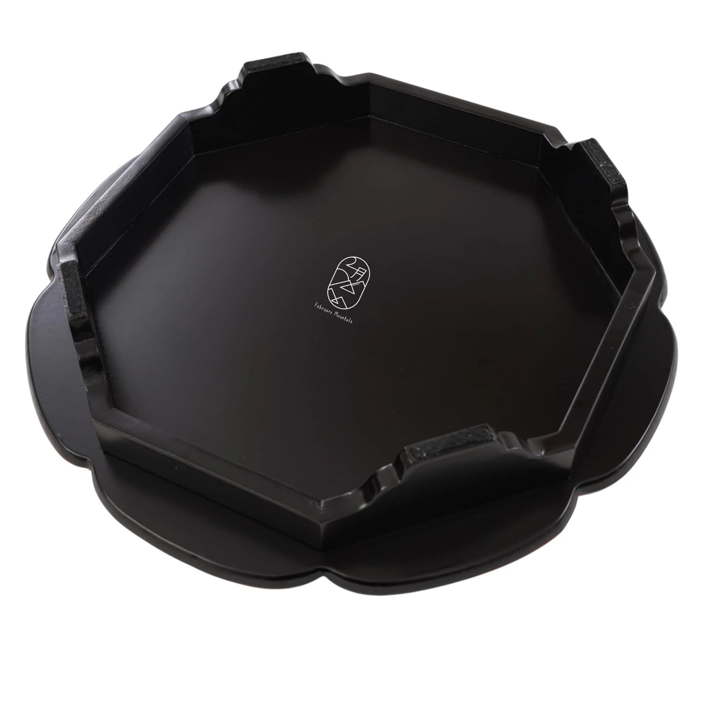 Black mother-of-pearl inlay round lacquer tray table with floral and butterfly design, traditional Korean craftsmanship, scalloped edge