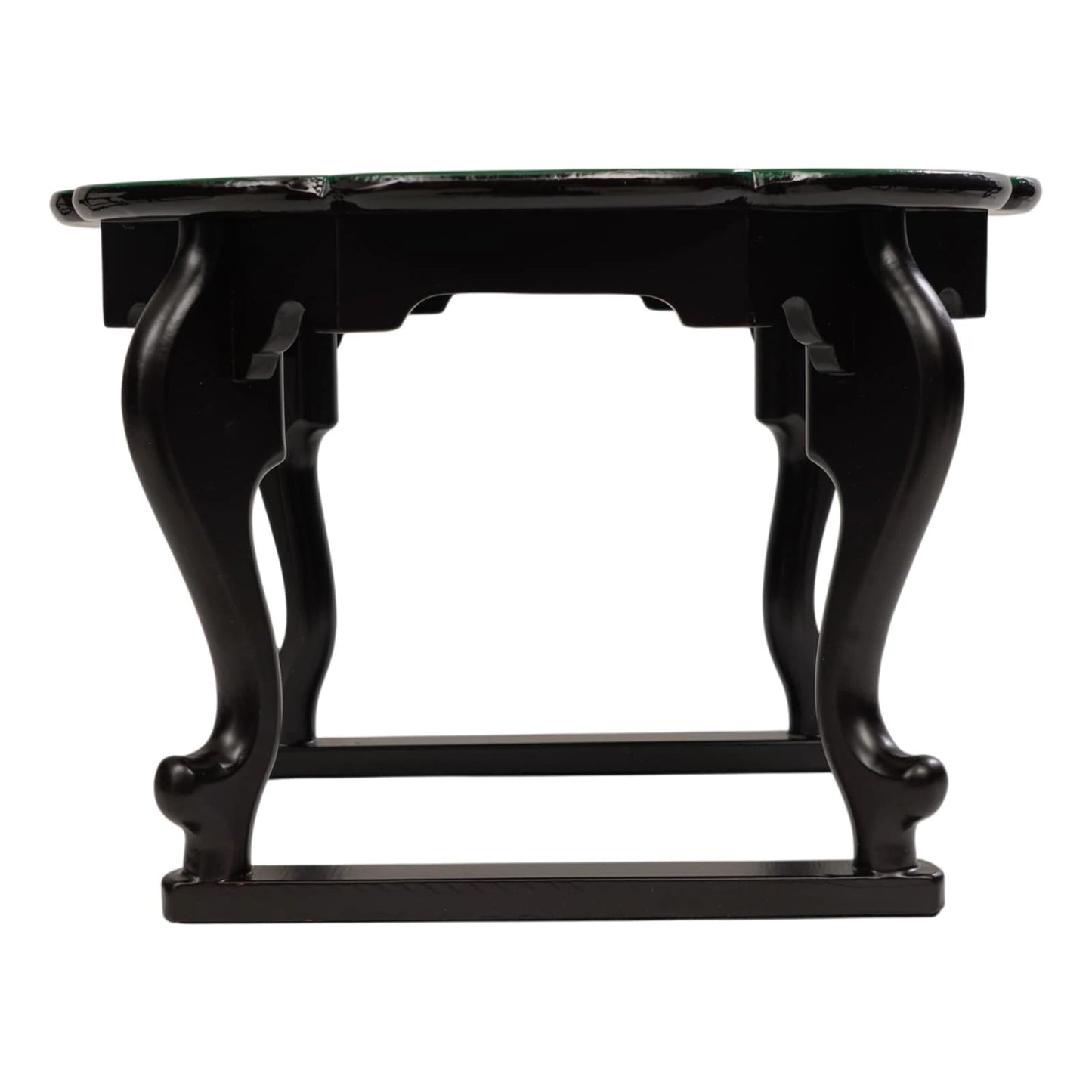 Black wooden stand base for round tray table with curved traditional legs and cross support
