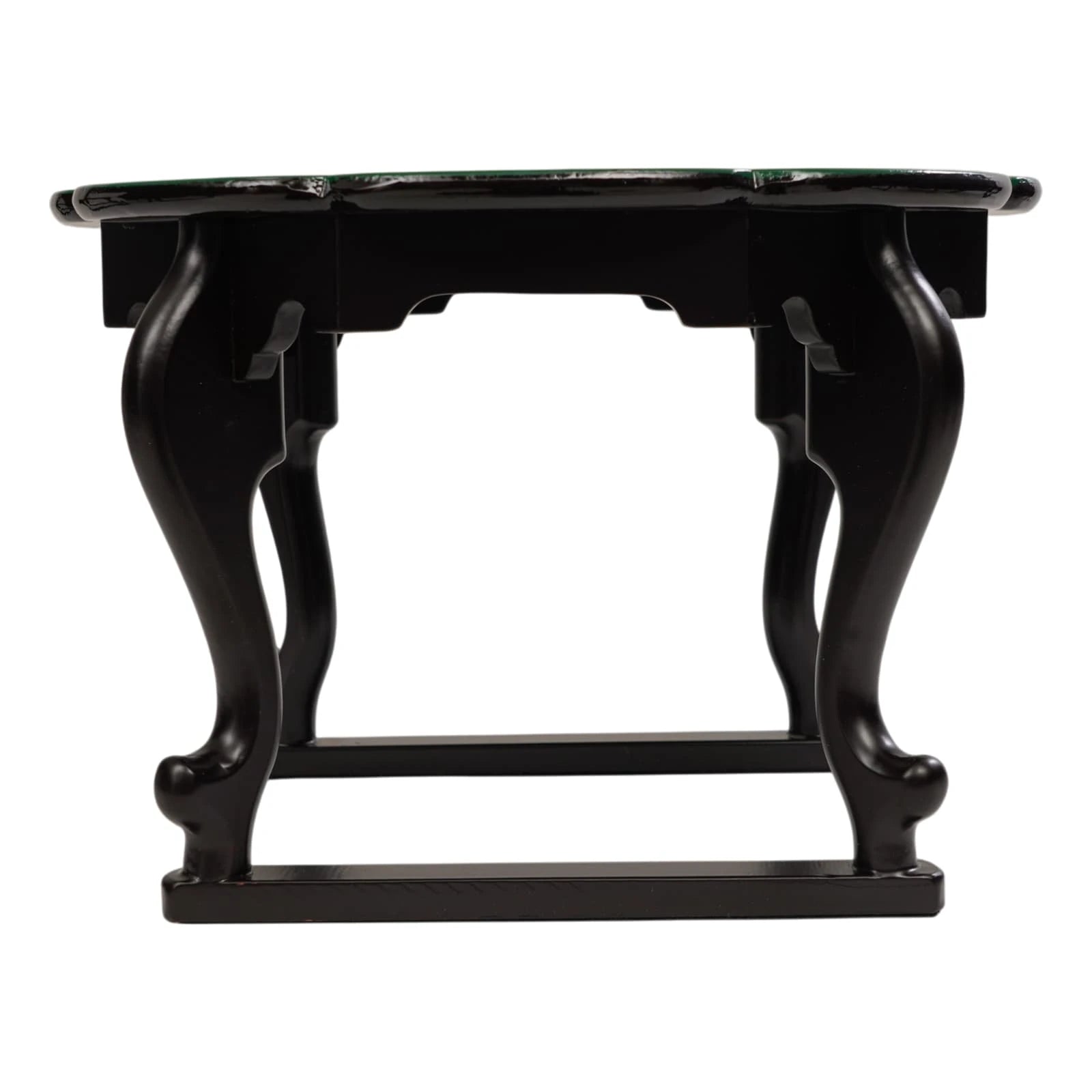 Black wooden stand base for round tray table with curved traditional legs and cross support