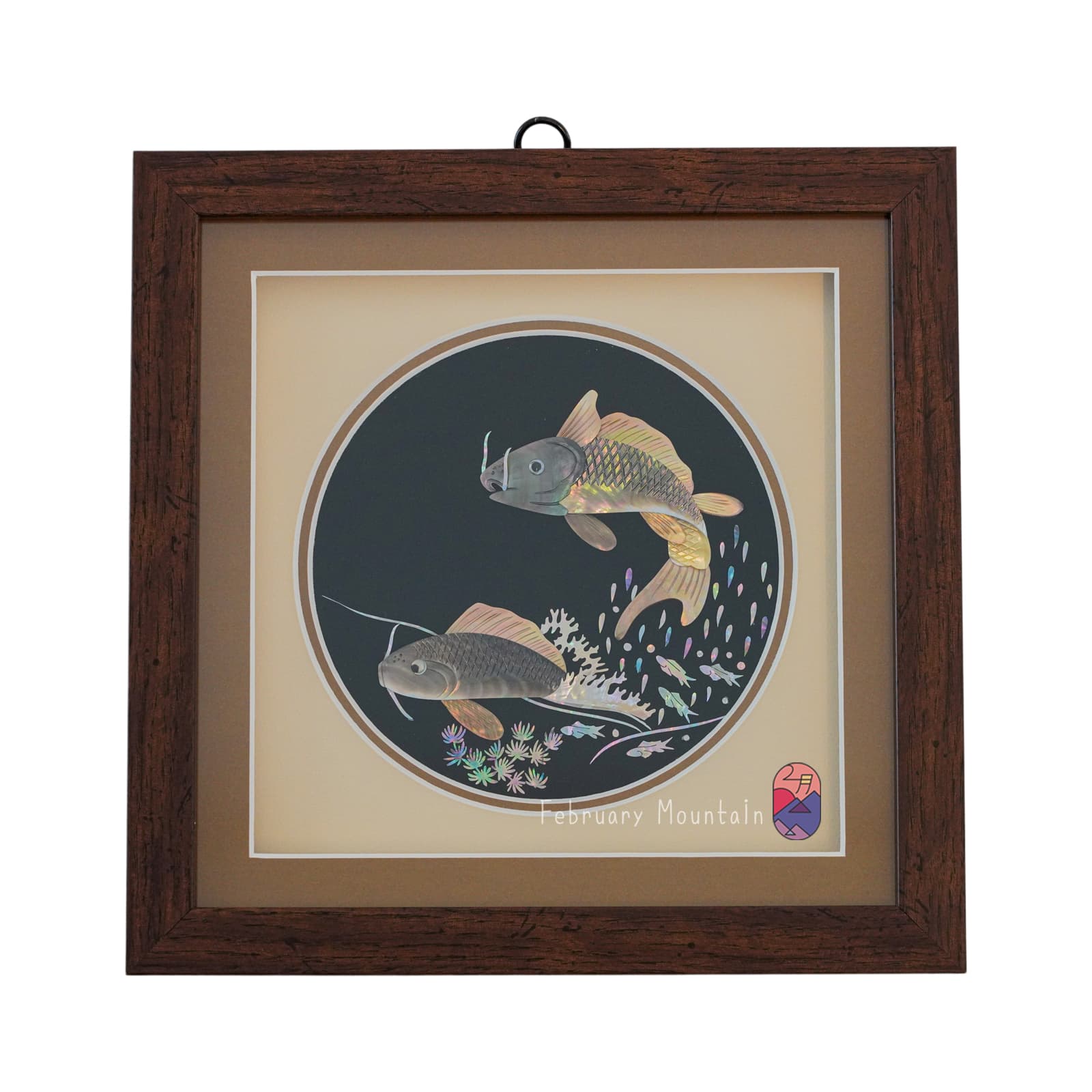 black lacquer box mop inlay koi fish FEBRUARY MOUNTAIN Mother of Pearl Wall Art Beautiful Handmade Korean artwork Crane