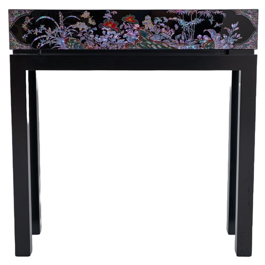 Black Lacquer Console Table with Mother-of-Pearl Inlay – Korean Handmade Entryway Accent