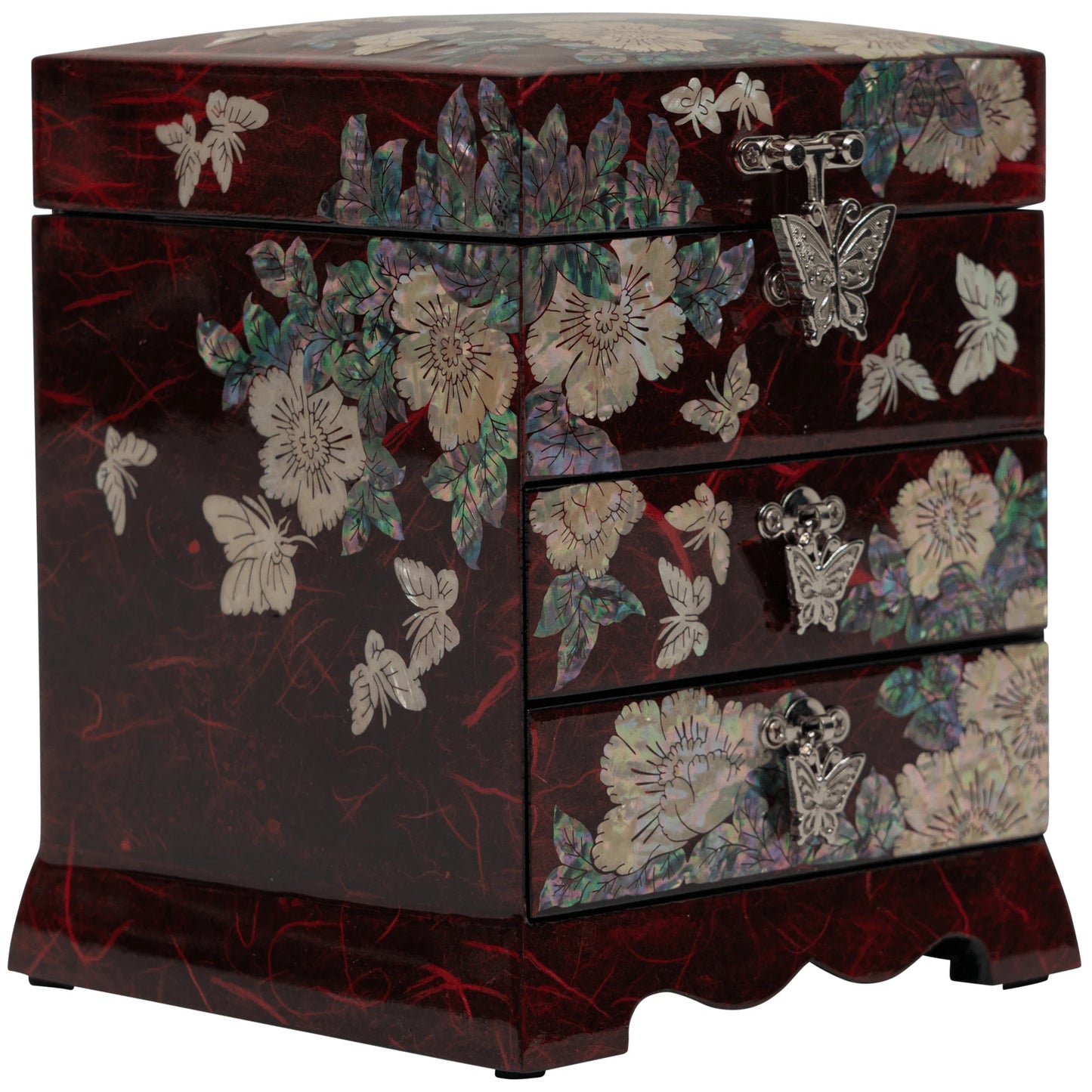 Left sides, butterflies and flowers are attached to each other in mother-of-pearl.