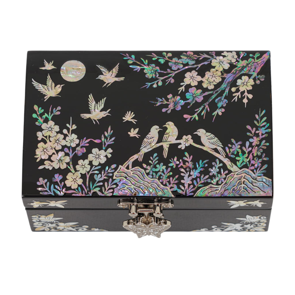 Mother-of-Pearl Jewelry Box – Korean Lacquer Gift Box with Butterfly & Floral Inlay