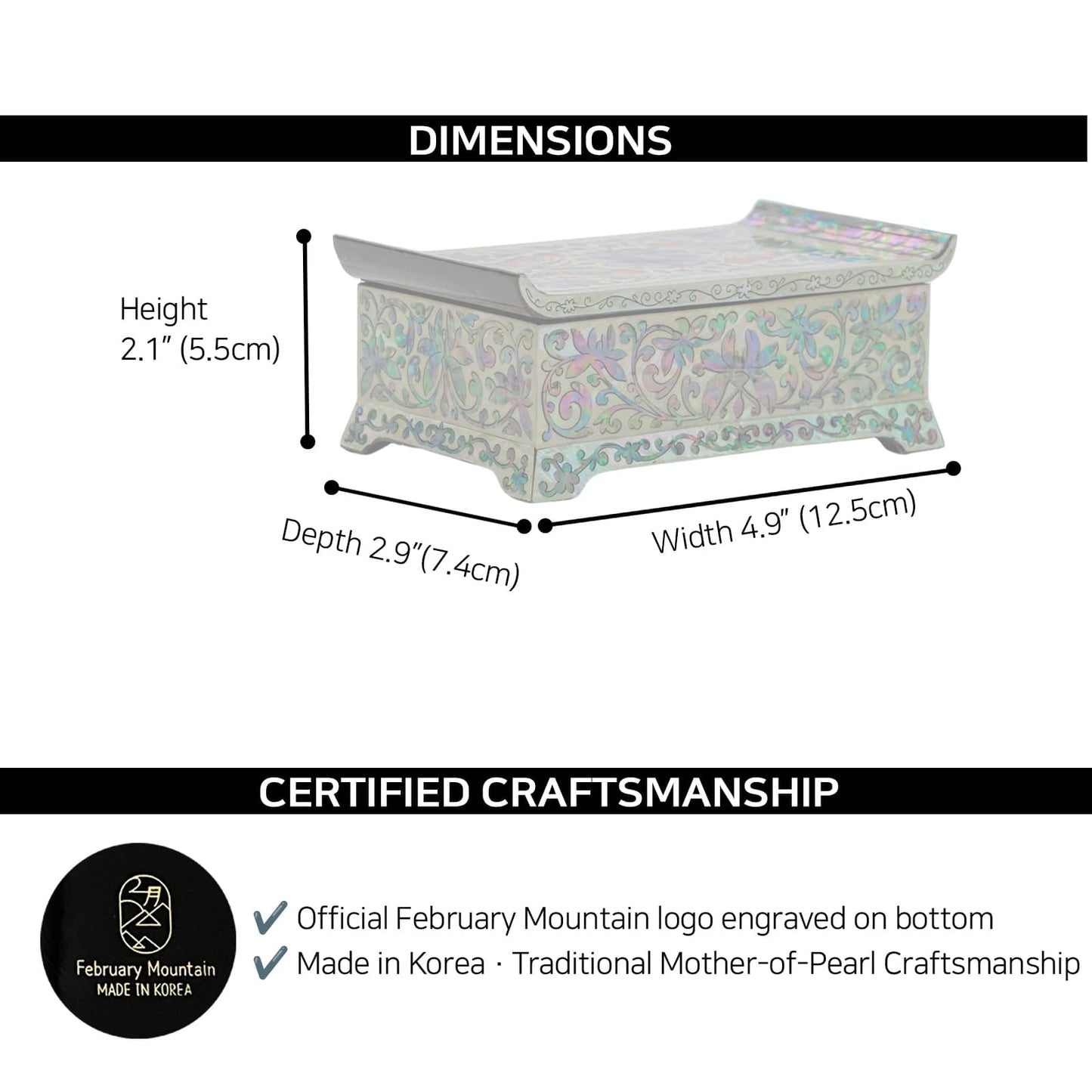 Rectangular lacquer box with curved lid, 4.9x2.9x2.1 inches, made in Korea