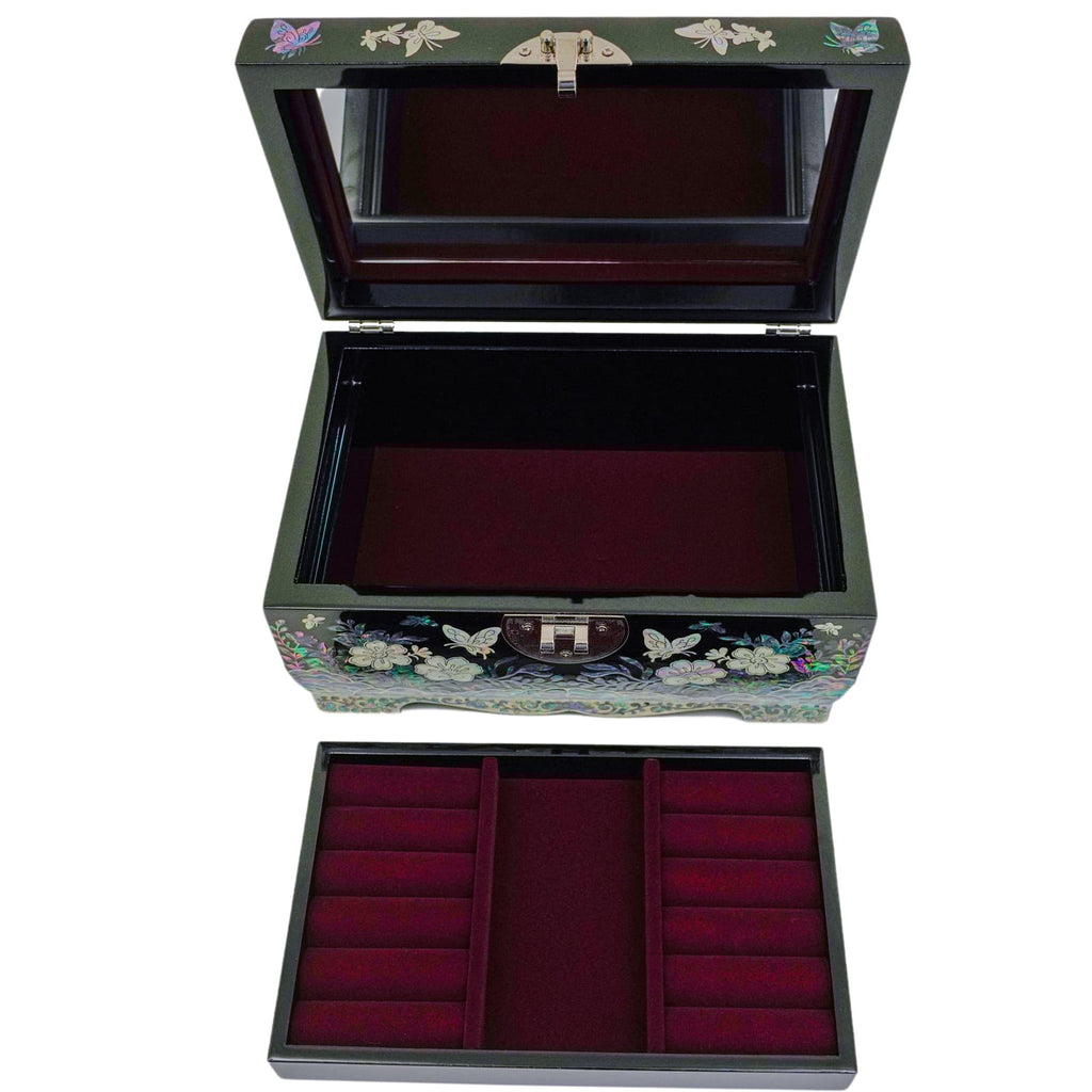 Lockable Jewelry Box with Ring Tray Flowers Design