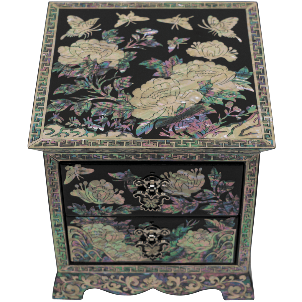 Square mother of pearl box w/ 2 drawers