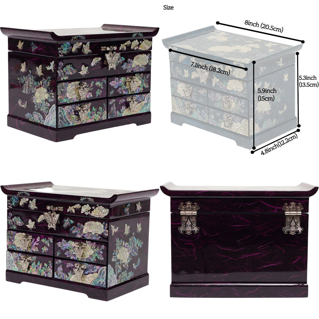 Flowers and butterflies are drawn on both sides of the jewel box.