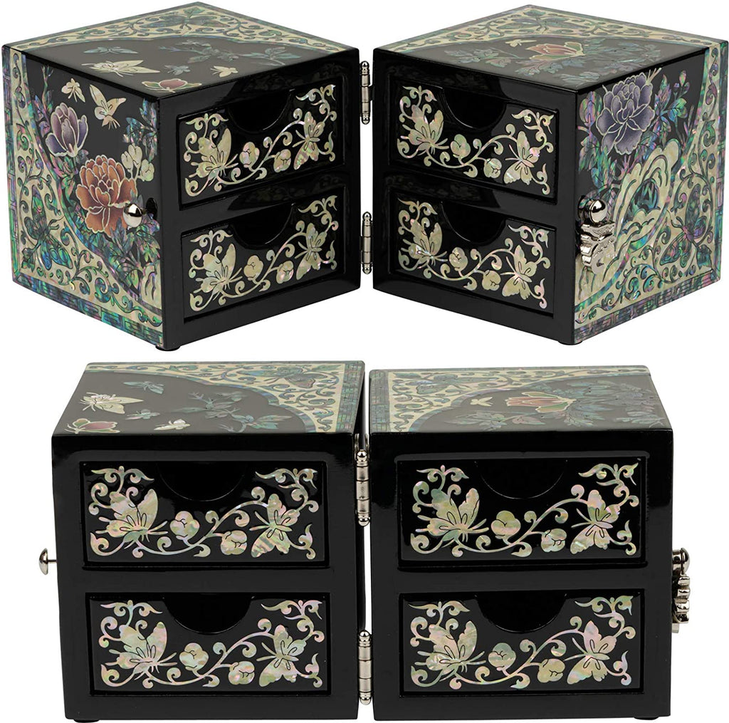 Cube Jewelry Box w/ 4 Drawer - Peony Design