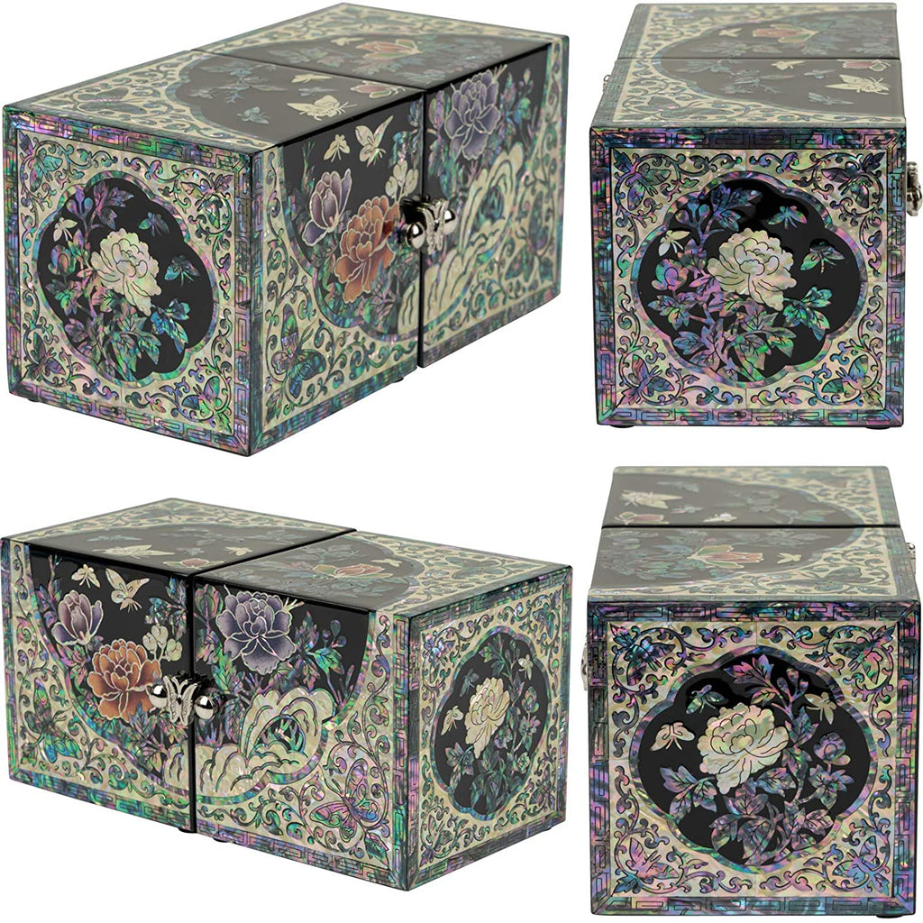Cube Jewelry Box w/ 4 Drawer - Peony Design