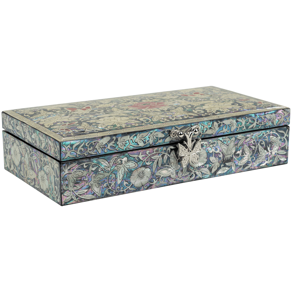 Butterfly and Flowers Large Jewelry Box
