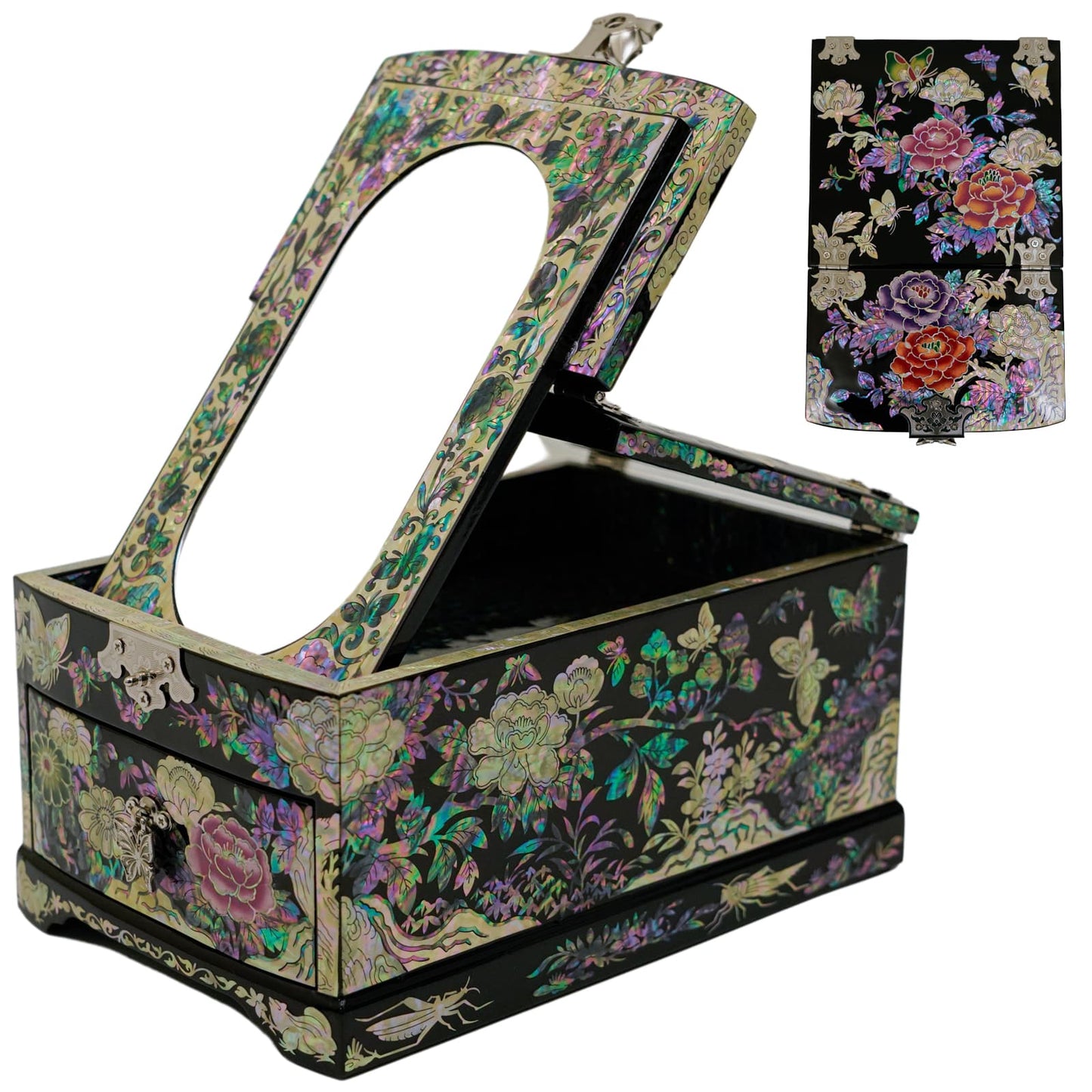 Folding Mirror with Drawer Jewelry Box