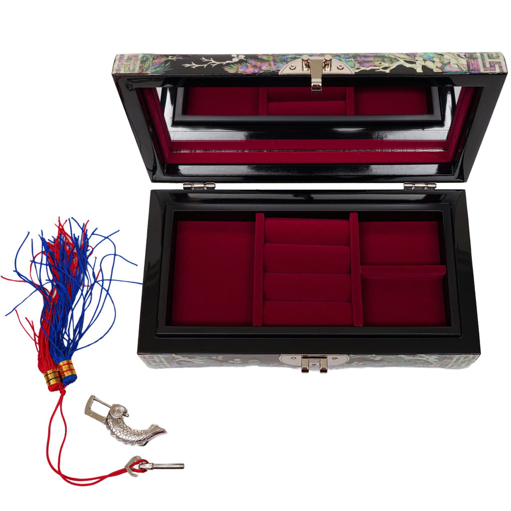Crane Jewelry box with lock and key Ring tray