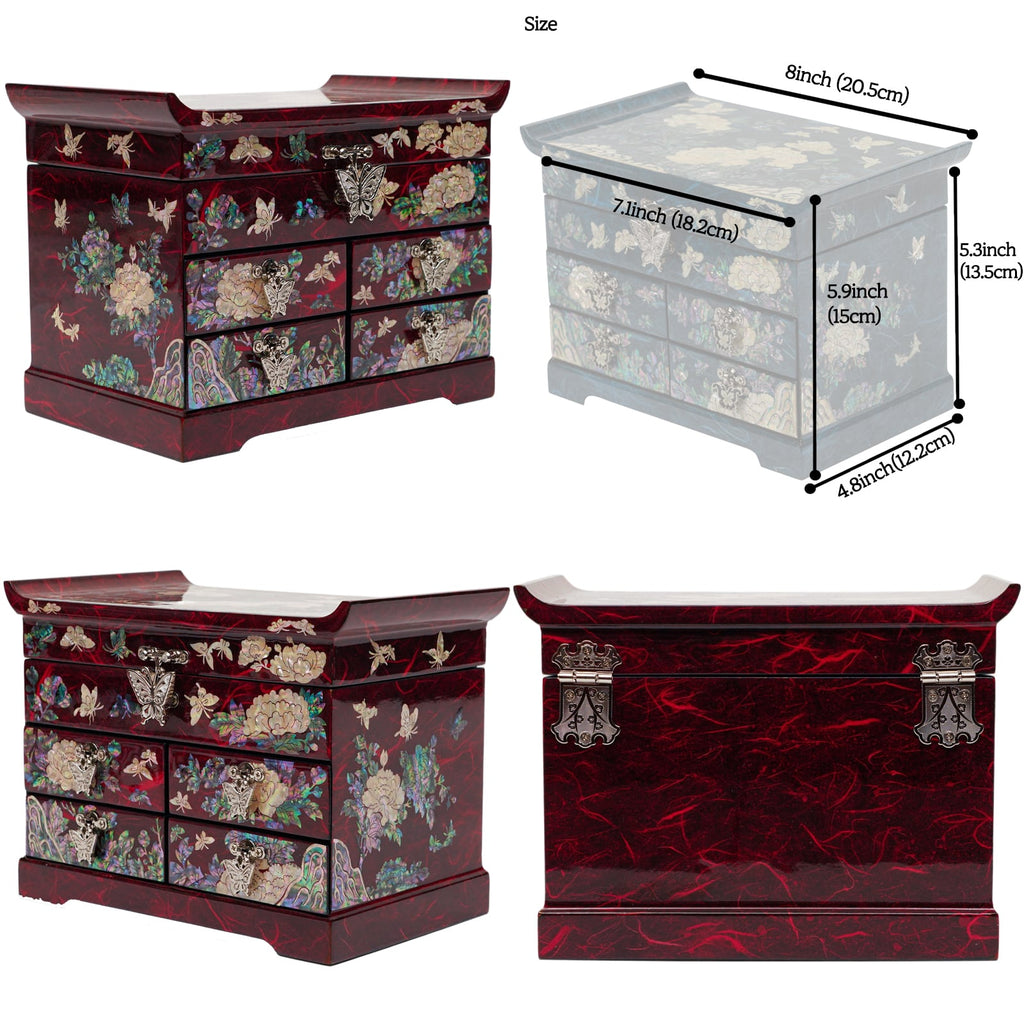 Flowers and butterflies are drawn on both sides of the jewel box.
