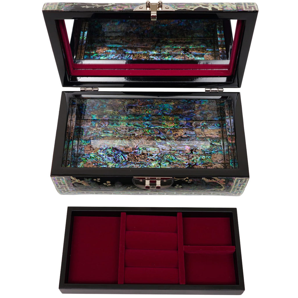Crane Jewelry box with lock and key Ring tray